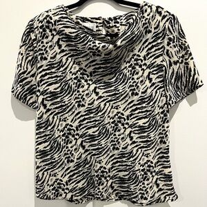Vintage 80s Leslie Fay Leopard Zebra Blouse Size L 14